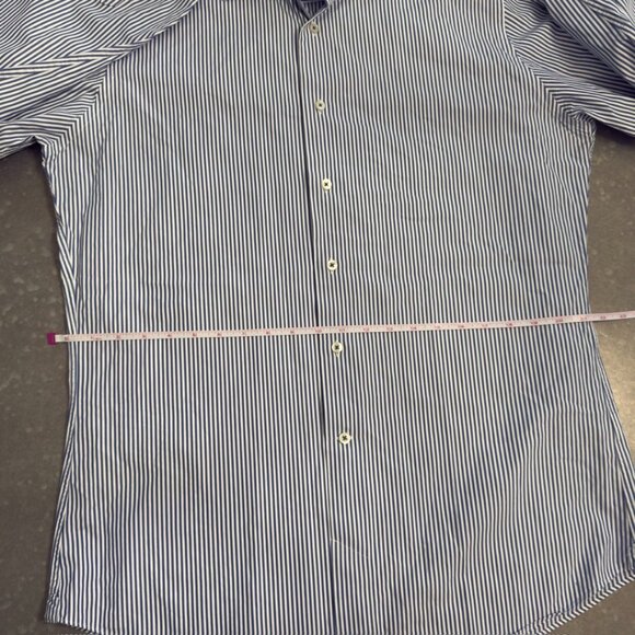 David Donahue Blue & White Striped Button-Up Shirt – Size 36/37 - Picture 11 of 12